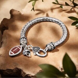 Silver Charm Bracelet with Football  and Helmet Pendants